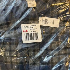 LL8 LL Bean  Men’s Flannel Shirt XL Royal Blue Gray Plaid NWT